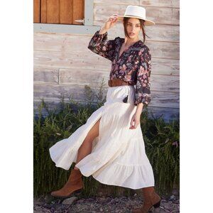 Love Stitch Molly Boho Embroidered Maxi Skirt in Natural - Sz S - NWT